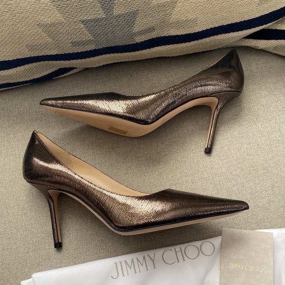 Jimmy Choo Shoes - Jimmy Choo Metallic Bronze Pointed-Toe Stiletto Pumps